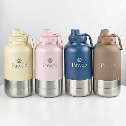 3-in-1 Pet Water Bottle with Dual Bowls, Brown