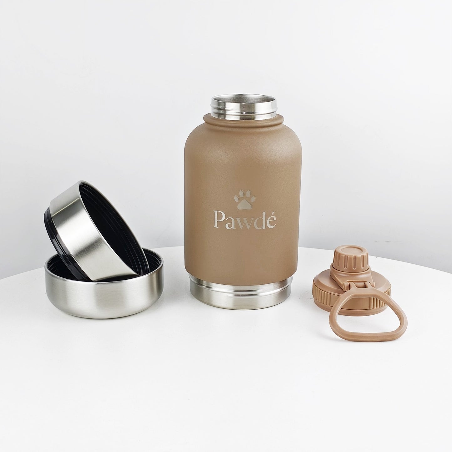 3-in-1 Pet Water Bottle with Dual Bowls, Brown