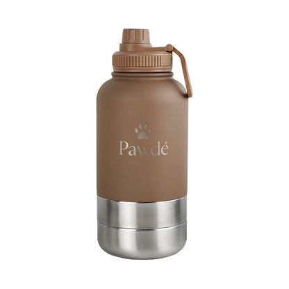 3-in-1 Pet Water Bottle with Dual Bowls, Brown