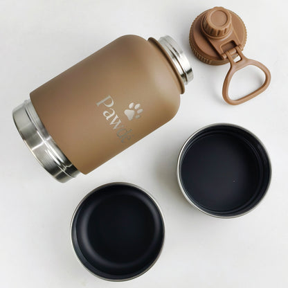 3-in-1 Pet Water Bottle with Dual Bowls, Brown
