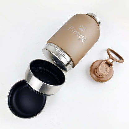 3-in-1 Pet Water Bottle with Dual Bowls, Brown