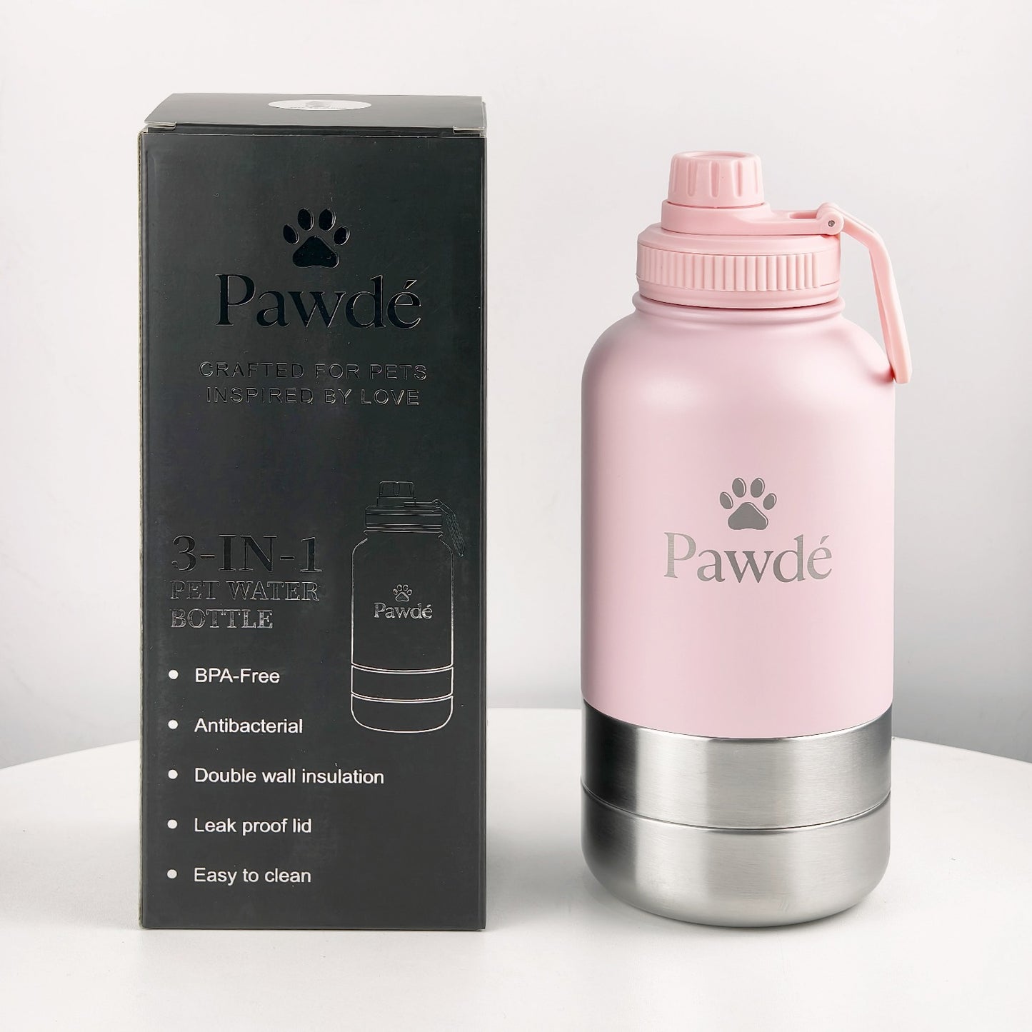 3-in-1 Pet Water Bottle, Pink